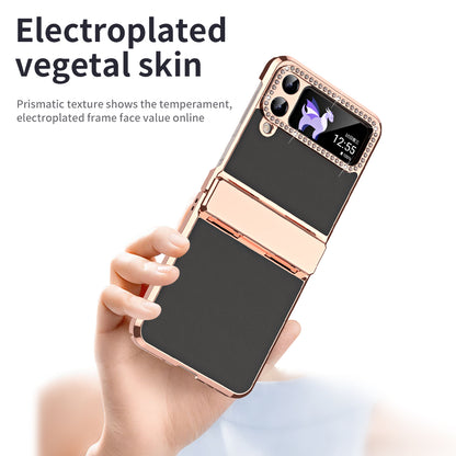 For Samsung Galaxy Z Flip4 5G Hinge Protection Phone Case PU Leather+PC Electroplating Cover