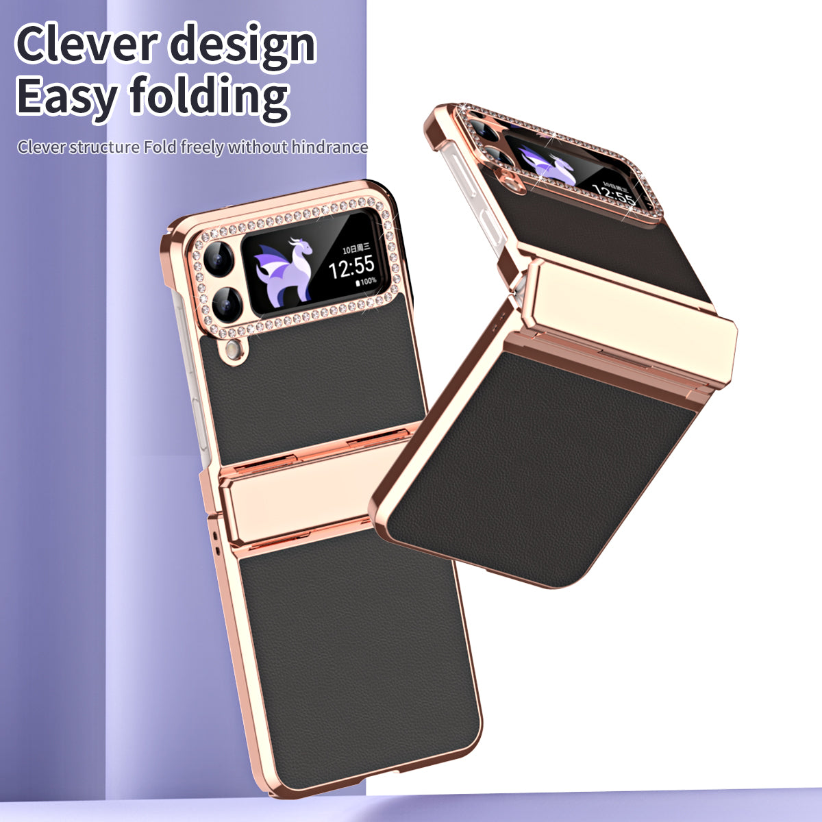 For Samsung Galaxy Z Flip4 5G Hinge Protection Phone Case PU Leather+PC Electroplating Cover