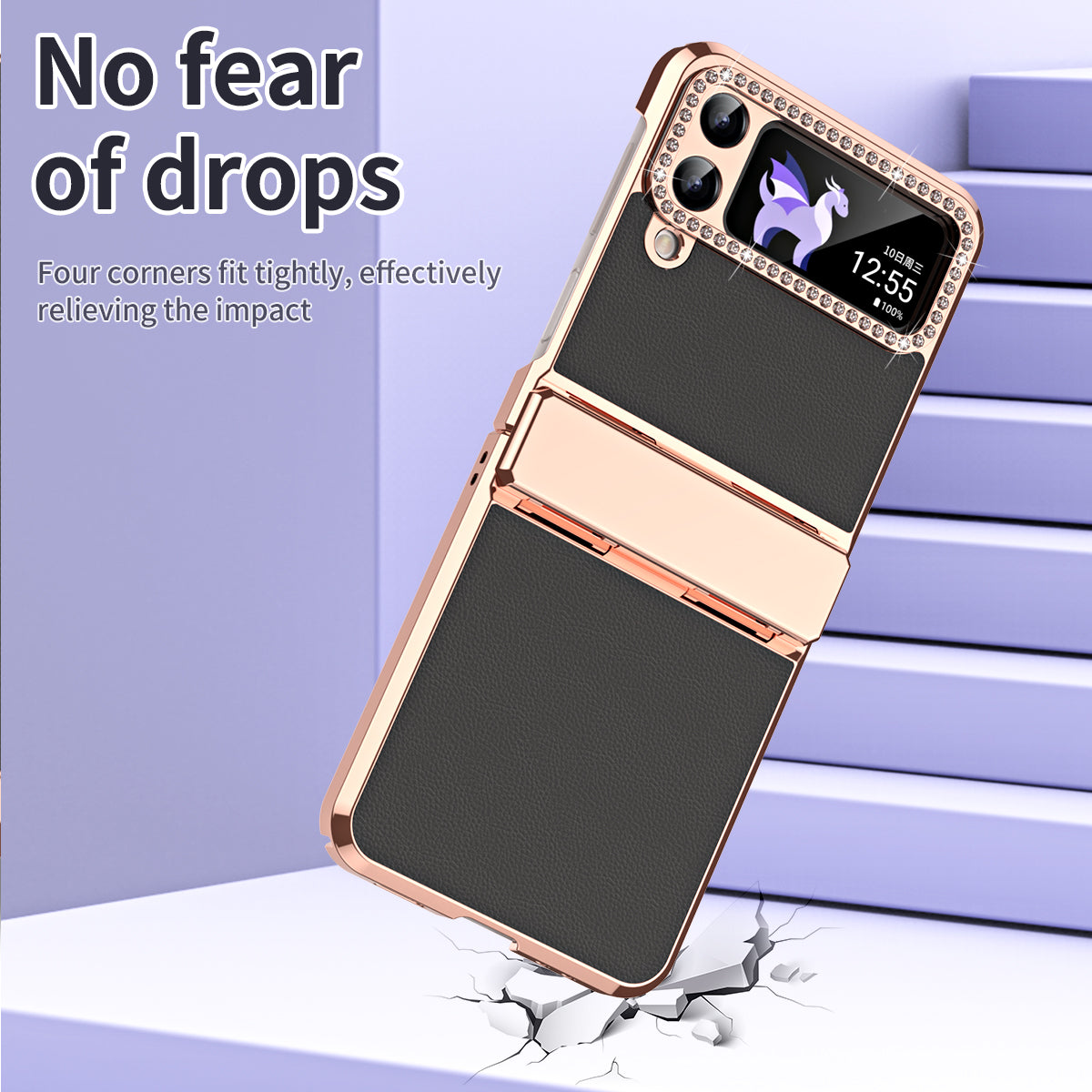 For Samsung Galaxy Z Flip4 5G Hinge Protection Phone Case PU Leather+PC Electroplating Cover