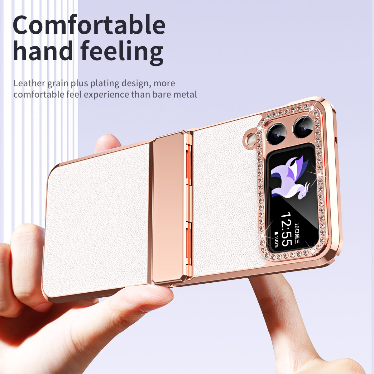 For Samsung Galaxy Z Flip4 5G Hinge Protection Phone Case PU Leather+PC Electroplating Cover