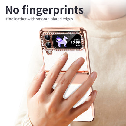 For Samsung Galaxy Z Flip4 5G Hinge Protection Phone Case PU Leather+PC Electroplating Cover
