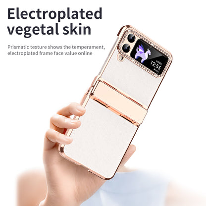 For Samsung Galaxy Z Flip4 5G Hinge Protection Phone Case PU Leather+PC Electroplating Cover