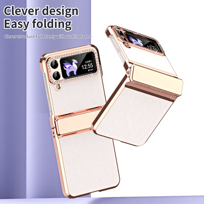 For Samsung Galaxy Z Flip4 5G Hinge Protection Phone Case PU Leather+PC Electroplating Cover