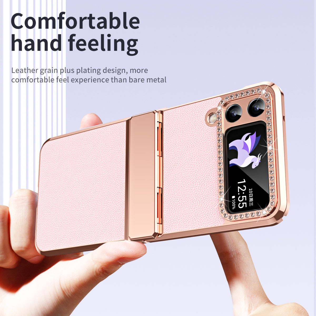 For Samsung Galaxy Z Flip4 5G Hinge Protection Phone Case PU Leather+PC Electroplating Cover