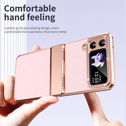 For Samsung Galaxy Z Flip4 5G Hinge Protection Phone Case PU Leather+PC Electroplating Cover