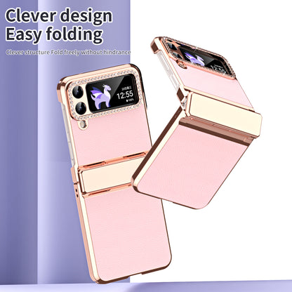 For Samsung Galaxy Z Flip4 5G Hinge Protection Phone Case PU Leather+PC Electroplating Cover