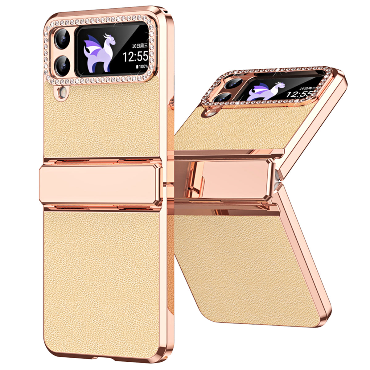 For Samsung Galaxy Z Flip4 5G Hinge Protection Phone Case PU Leather+PC Electroplating Cover