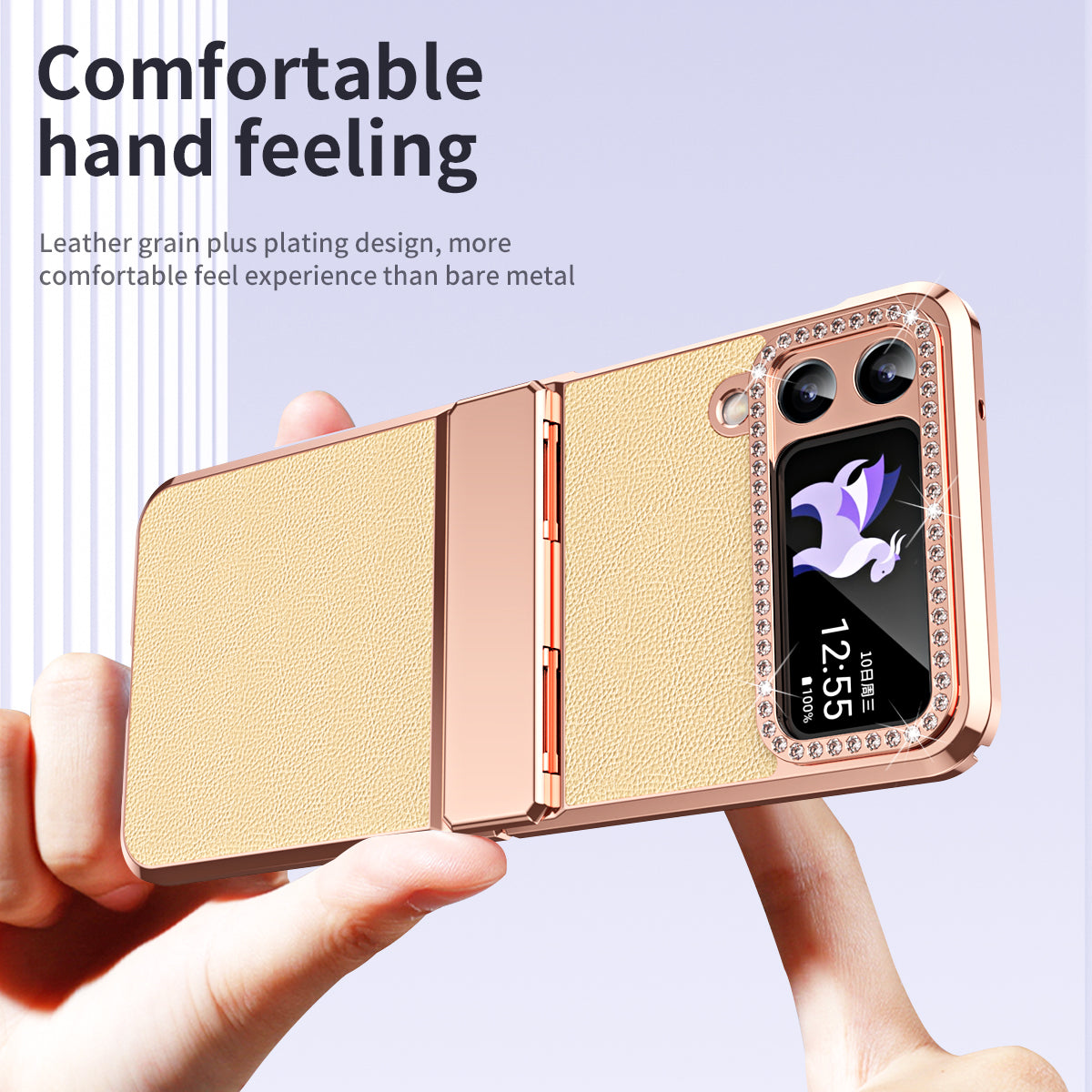 For Samsung Galaxy Z Flip4 5G Hinge Protection Phone Case PU Leather+PC Electroplating Cover