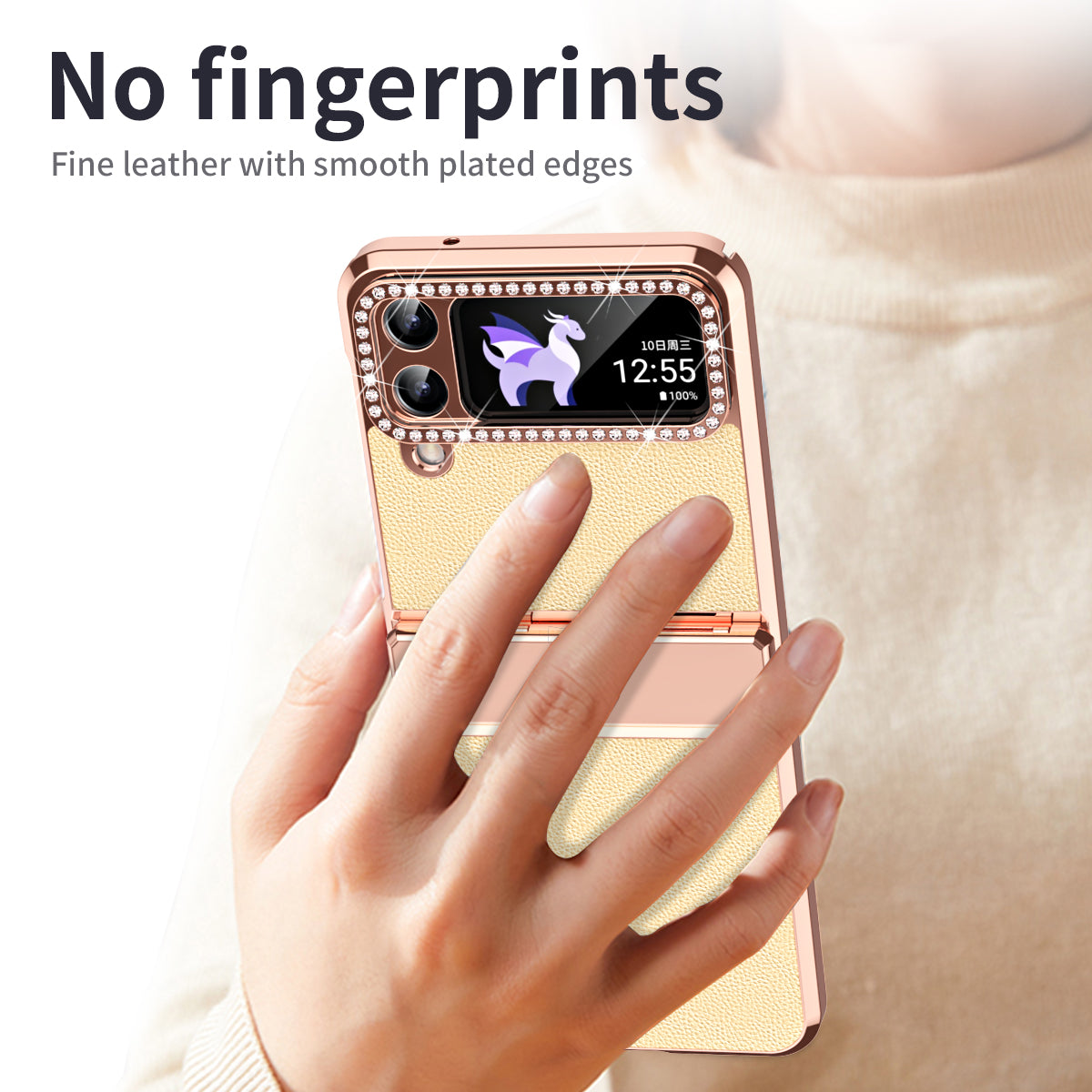For Samsung Galaxy Z Flip4 5G Hinge Protection Phone Case PU Leather+PC Electroplating Cover