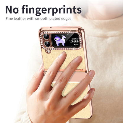 For Samsung Galaxy Z Flip4 5G Hinge Protection Phone Case PU Leather+PC Electroplating Cover