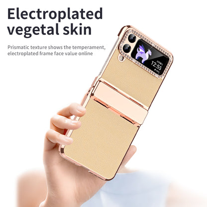 For Samsung Galaxy Z Flip4 5G Hinge Protection Phone Case PU Leather+PC Electroplating Cover