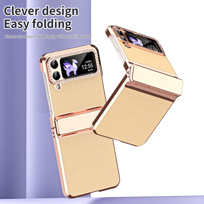 For Samsung Galaxy Z Flip4 5G Hinge Protection Phone Case PU Leather+PC Electroplating Cover