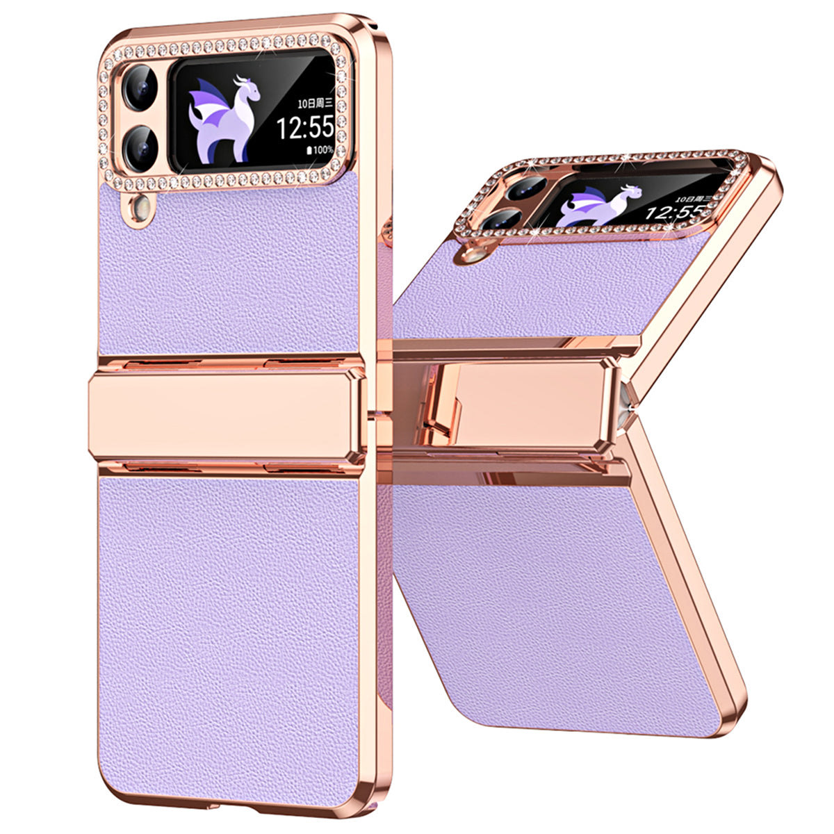 For Samsung Galaxy Z Flip4 5G Hinge Protection Phone Case PU Leather+PC Electroplating Cover