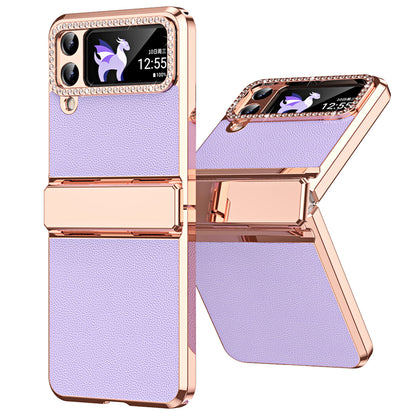 For Samsung Galaxy Z Flip4 5G Hinge Protection Phone Case PU Leather+PC Electroplating Cover