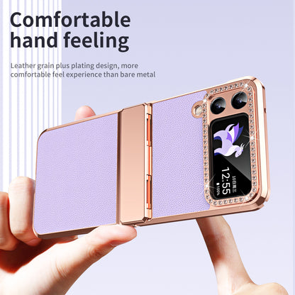For Samsung Galaxy Z Flip4 5G Hinge Protection Phone Case PU Leather+PC Electroplating Cover