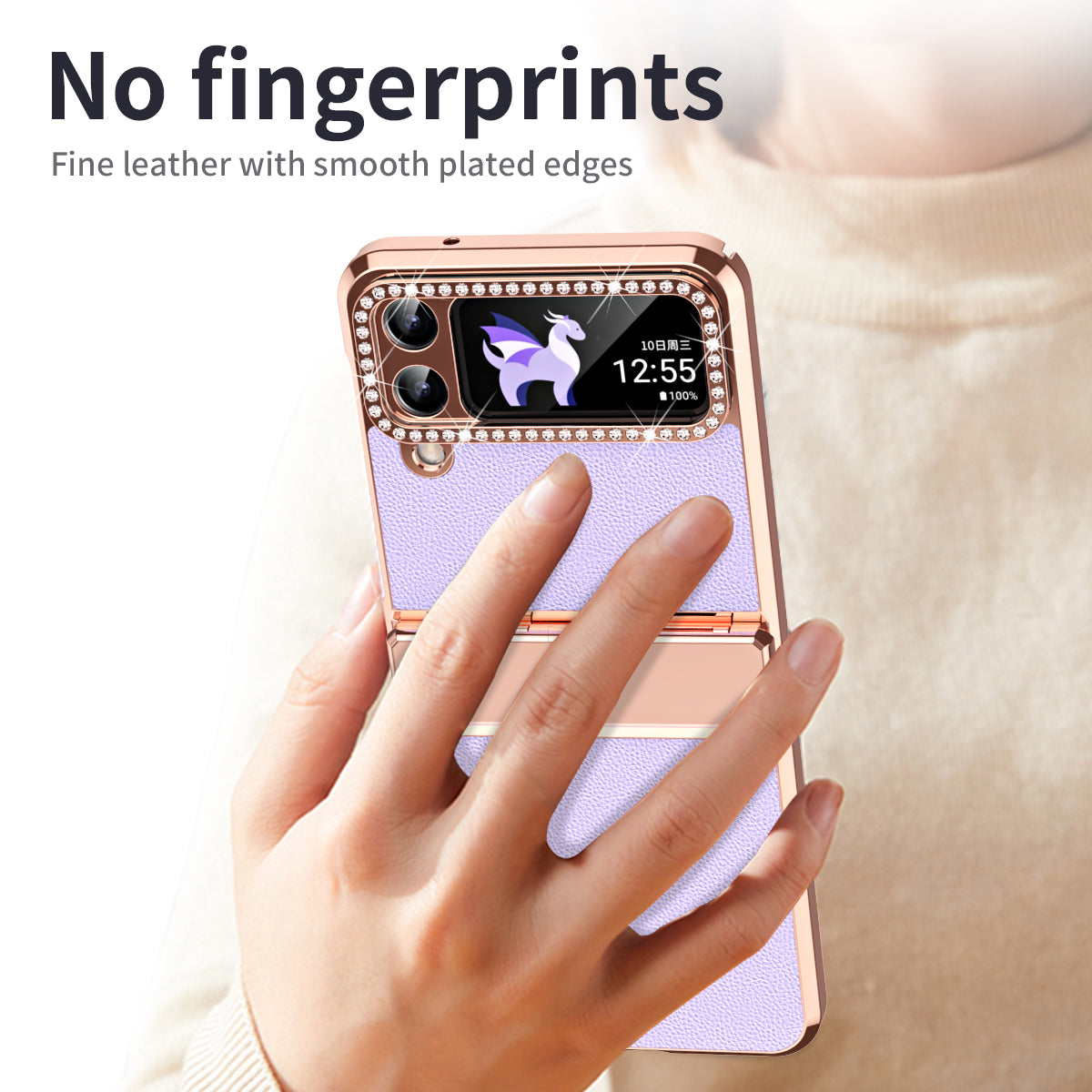 For Samsung Galaxy Z Flip4 5G Hinge Protection Phone Case PU Leather+PC Electroplating Cover