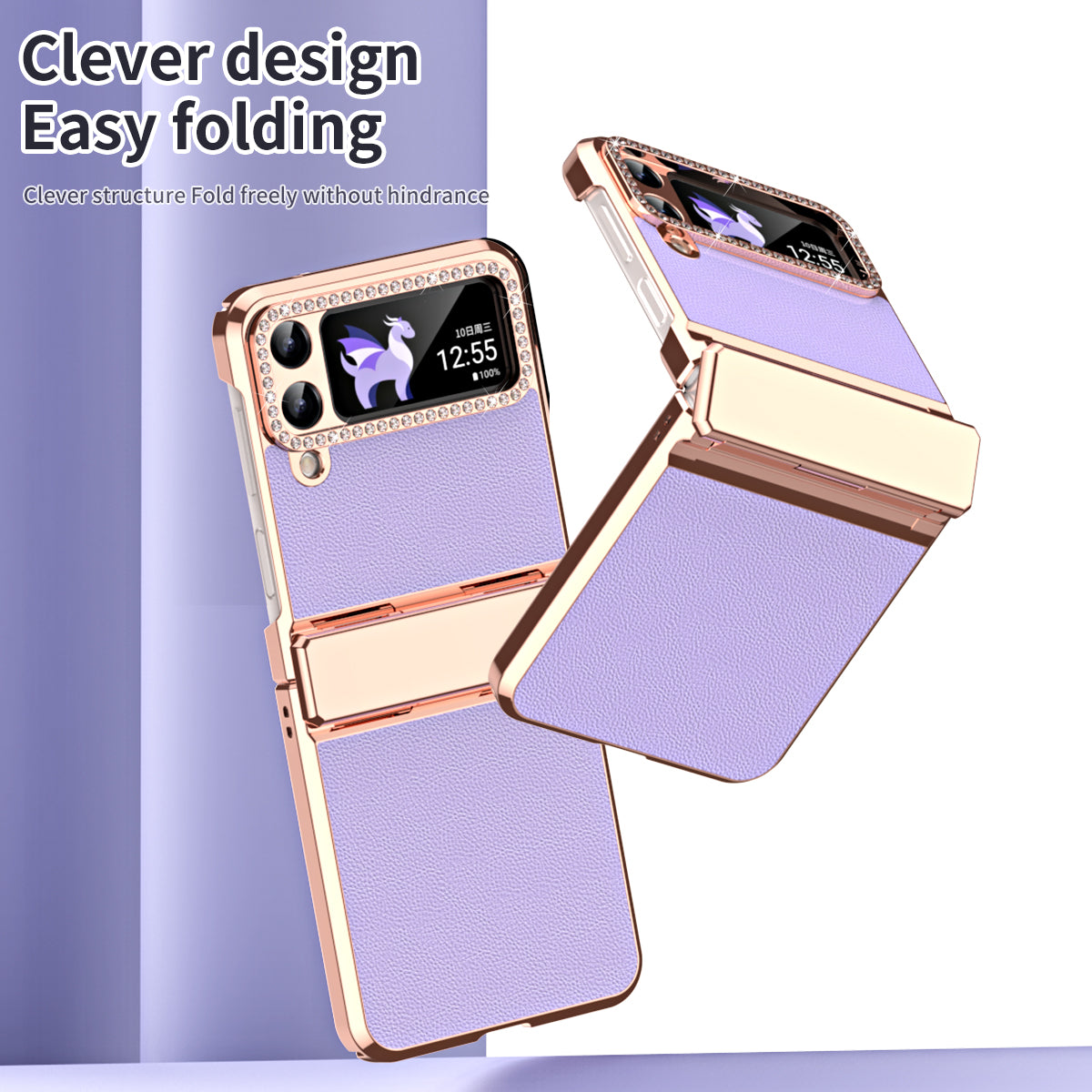 For Samsung Galaxy Z Flip4 5G Hinge Protection Phone Case PU Leather+PC Electroplating Cover