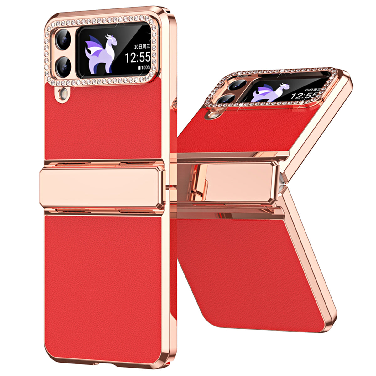 For Samsung Galaxy Z Flip4 5G Hinge Protection Phone Case PU Leather+PC Electroplating Cover