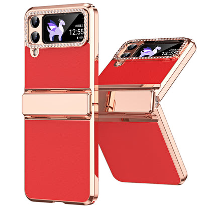 For Samsung Galaxy Z Flip4 5G Hinge Protection Phone Case PU Leather+PC Electroplating Cover