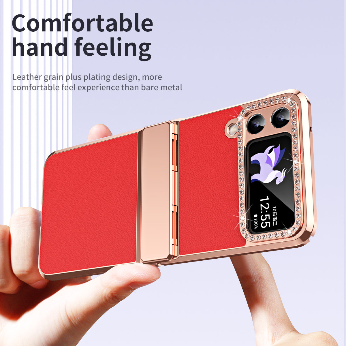For Samsung Galaxy Z Flip4 5G Hinge Protection Phone Case PU Leather+PC Electroplating Cover