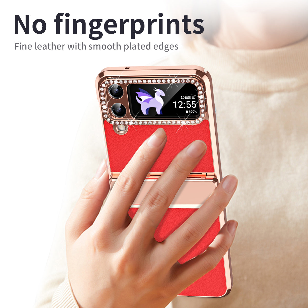 For Samsung Galaxy Z Flip4 5G Hinge Protection Phone Case PU Leather+PC Electroplating Cover