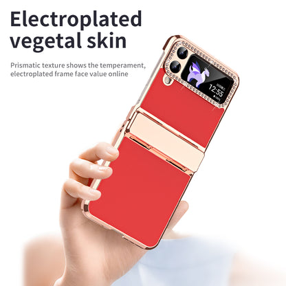 For Samsung Galaxy Z Flip4 5G Hinge Protection Phone Case PU Leather+PC Electroplating Cover