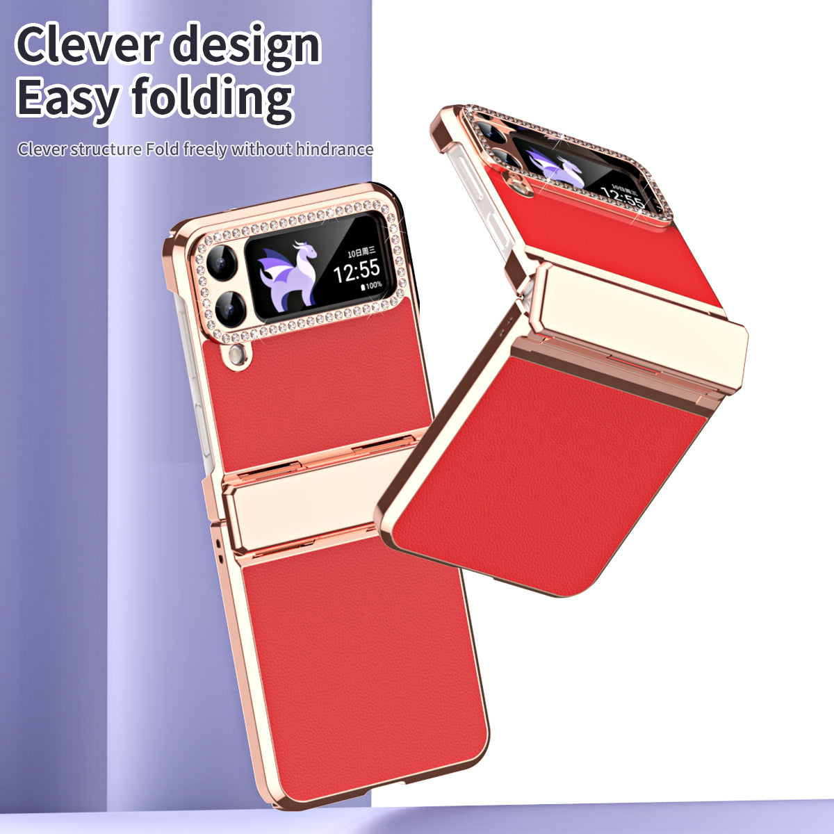 For Samsung Galaxy Z Flip4 5G Hinge Protection Phone Case PU Leather+PC Electroplating Cover