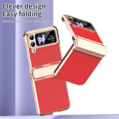 For Samsung Galaxy Z Flip4 5G Hinge Protection Phone Case PU Leather+PC Electroplating Cover