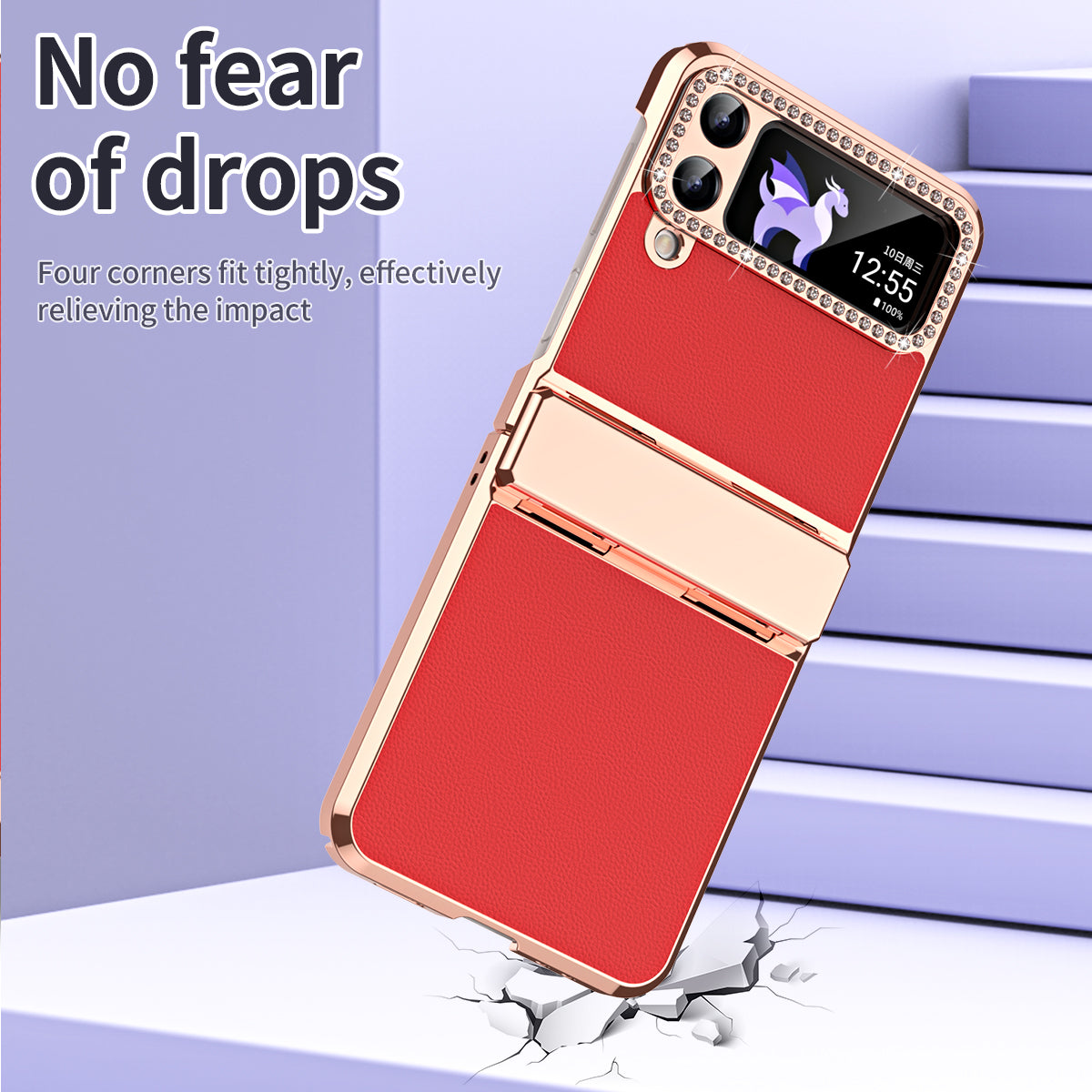 For Samsung Galaxy Z Flip4 5G Hinge Protection Phone Case PU Leather+PC Electroplating Cover