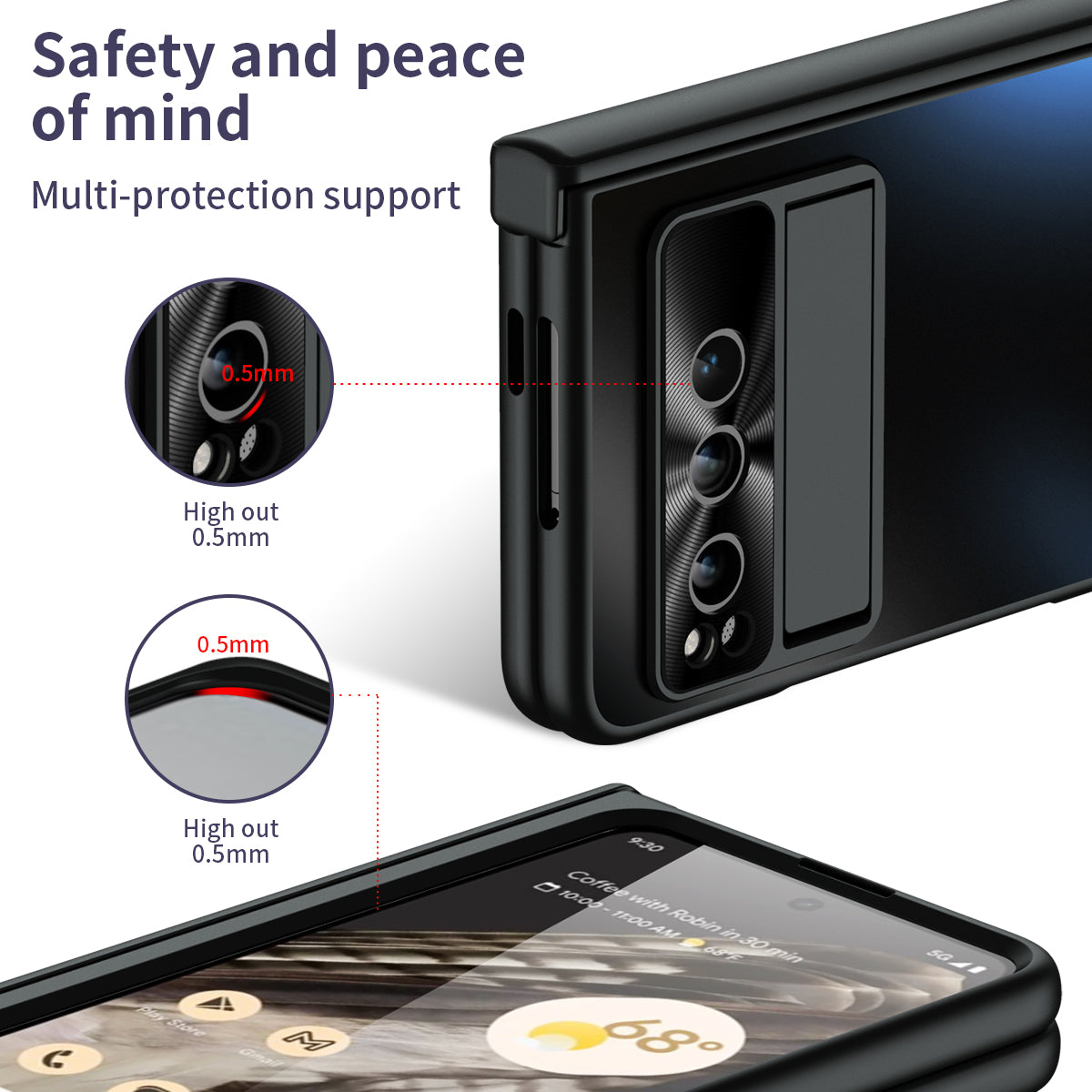 For Google Pixel Fold Kickstand Phone Case Hinge Protection  Hard PC Cover with Tempered Glass Screen Film