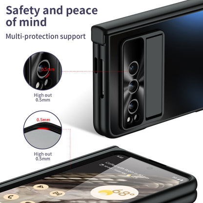 For Google Pixel Fold Kickstand Phone Case Hinge Protection  Hard PC Cover with Tempered Glass Screen Film
