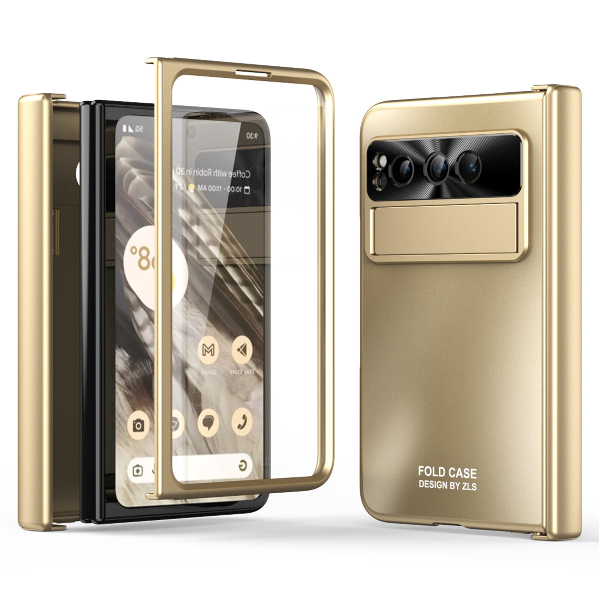 For Google Pixel Fold Kickstand Phone Case Hinge Protection  Hard PC Cover with Tempered Glass Screen Film