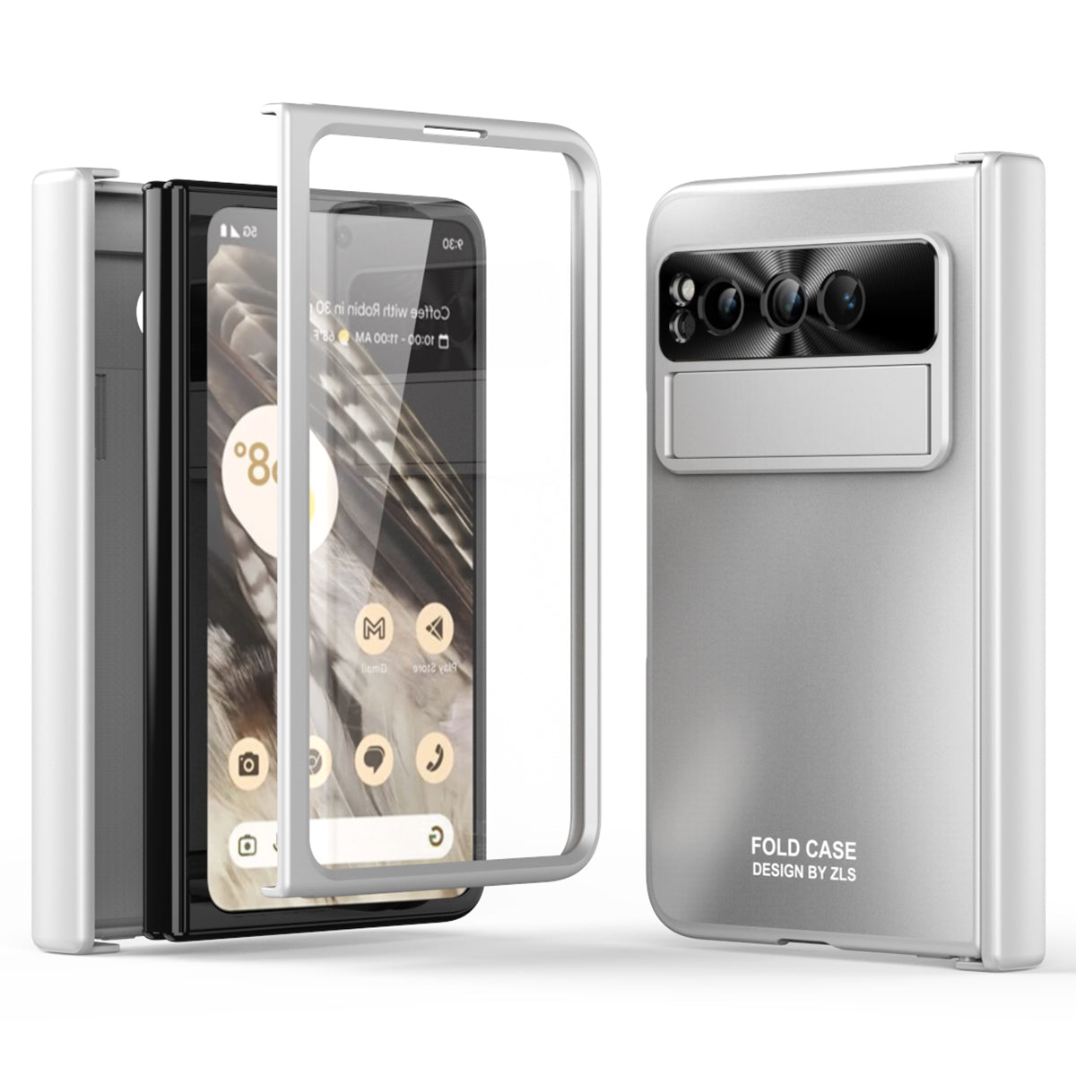 For Google Pixel Fold Kickstand Phone Case Hinge Protection  Hard PC Cover with Tempered Glass Screen Film