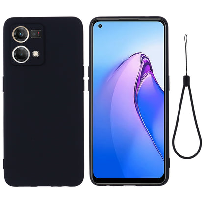 For Oppo Reno8 4G Liquid Silicone Phone Cover Soft Lining Drop-proof Case with Strap