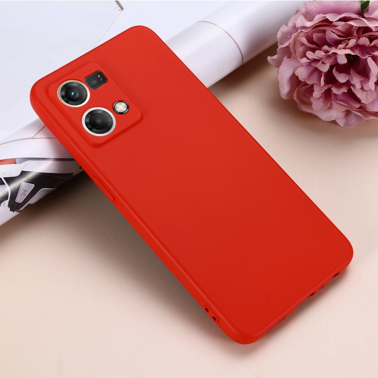 For Oppo Reno8 4G Liquid Silicone Phone Cover Soft Lining Drop-proof Case with Strap