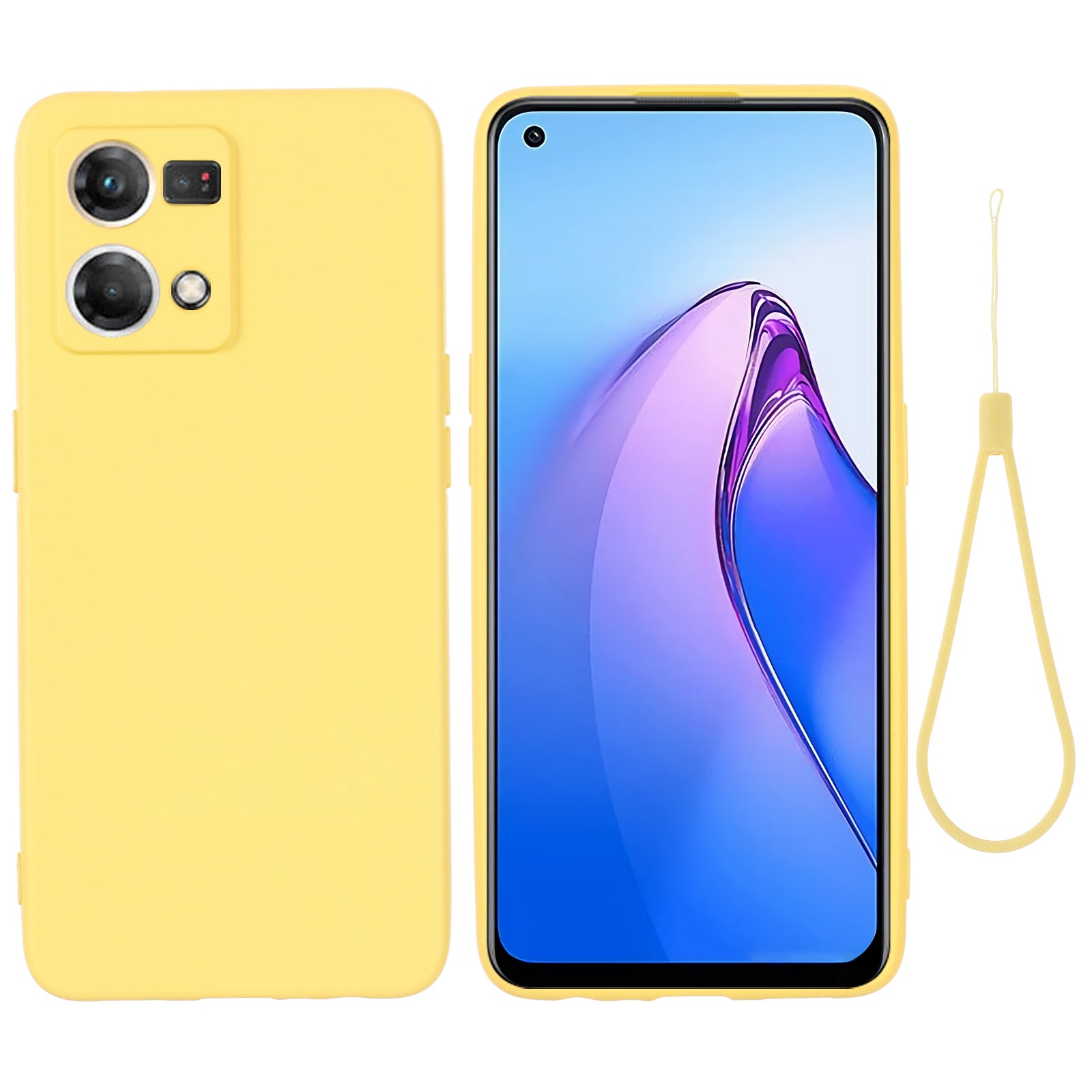 For Oppo Reno8 4G Liquid Silicone Phone Cover Soft Lining Drop-proof Case with Strap