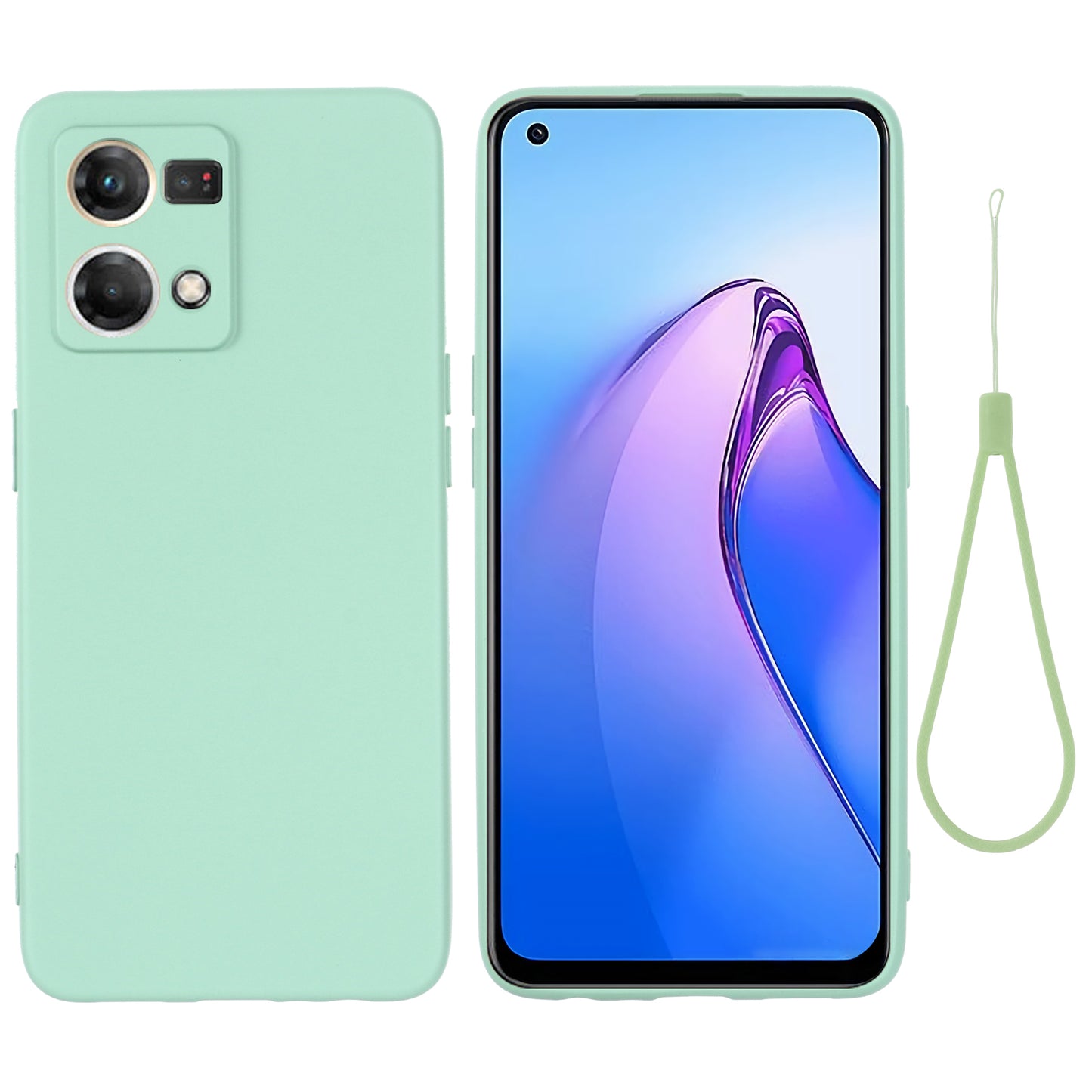 For Oppo Reno8 4G Liquid Silicone Phone Cover Soft Lining Drop-proof Case with Strap