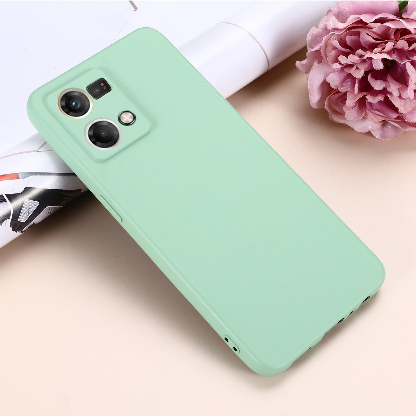 For Oppo Reno8 4G Liquid Silicone Phone Cover Soft Lining Drop-proof Case with Strap