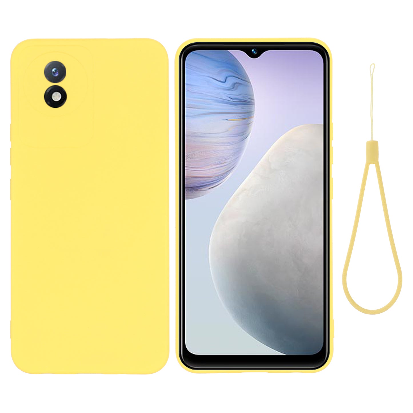 For vivo Y11 (2023) / Y02A 4G Phone Case Soft Lining Liquid Silicone Anti-drop Cover with Strap