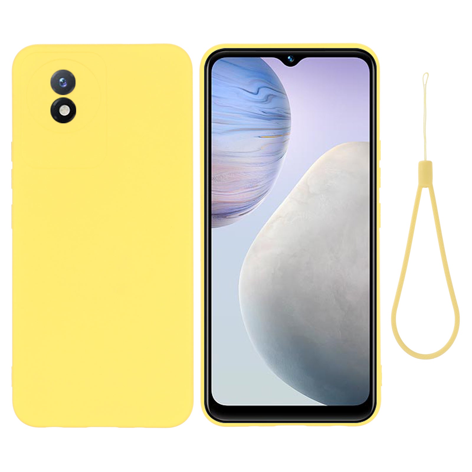For vivo Y11 (2023) / Y02A 4G Phone Case Soft Lining Liquid Silicone Anti-drop Cover with Strap