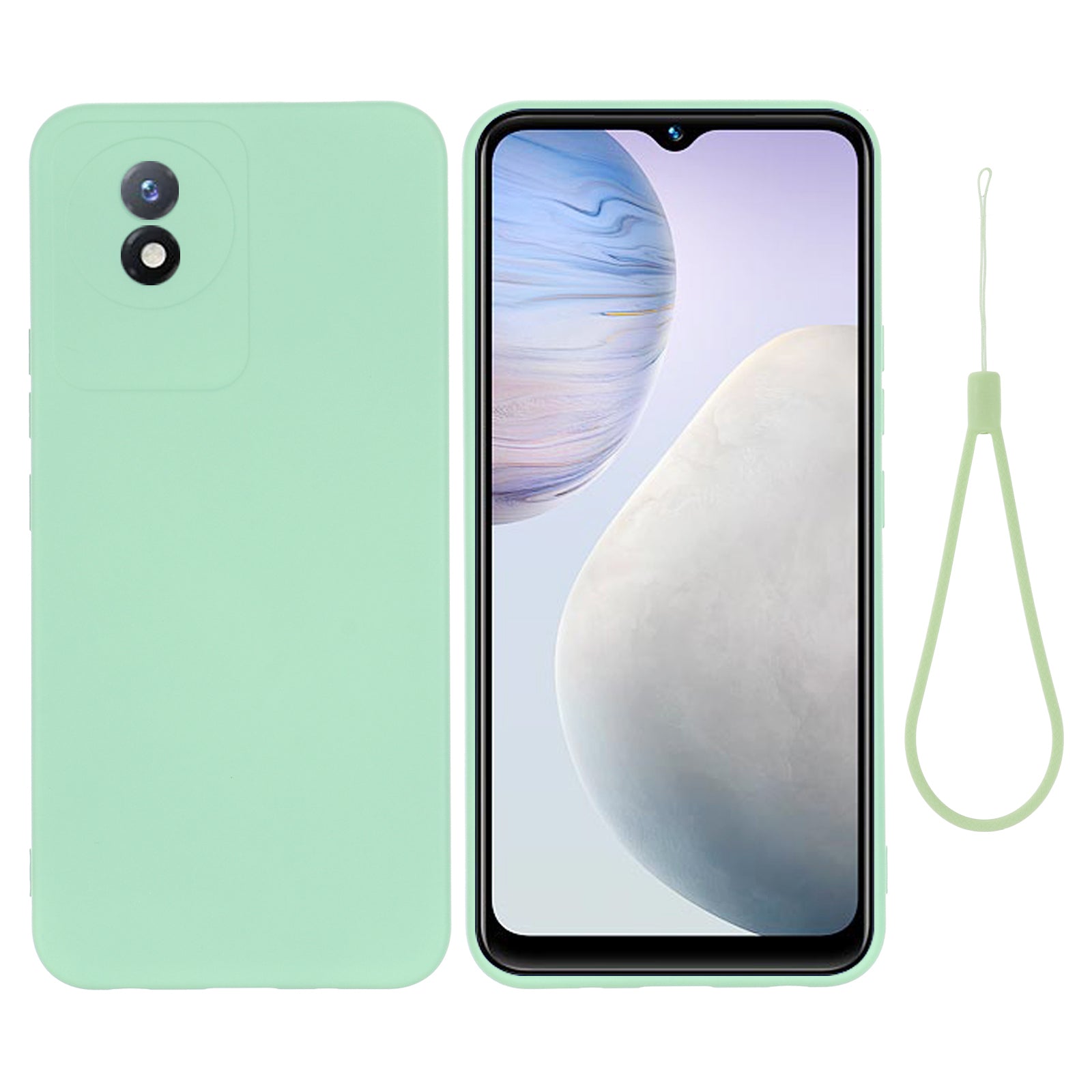 For vivo Y11 (2023) / Y02A 4G Phone Case Soft Lining Liquid Silicone Anti-drop Cover with Strap