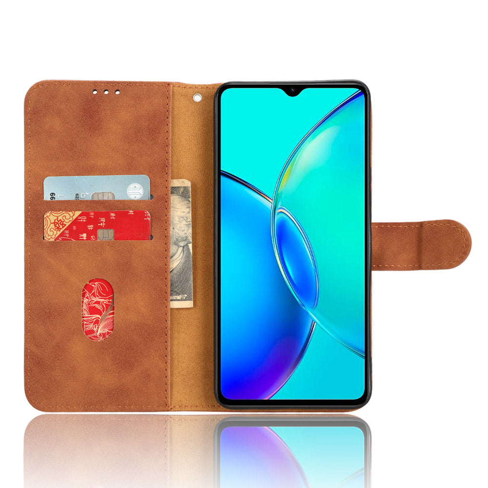 For vivo Y35+ 5G PU Leather Wallet Case Skin-touch Anti-drop Phone Cover with Stand