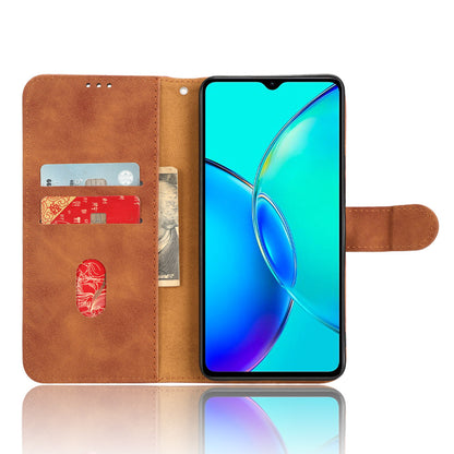 For vivo Y35+ 5G PU Leather Wallet Case Skin-touch Anti-drop Phone Cover with Stand