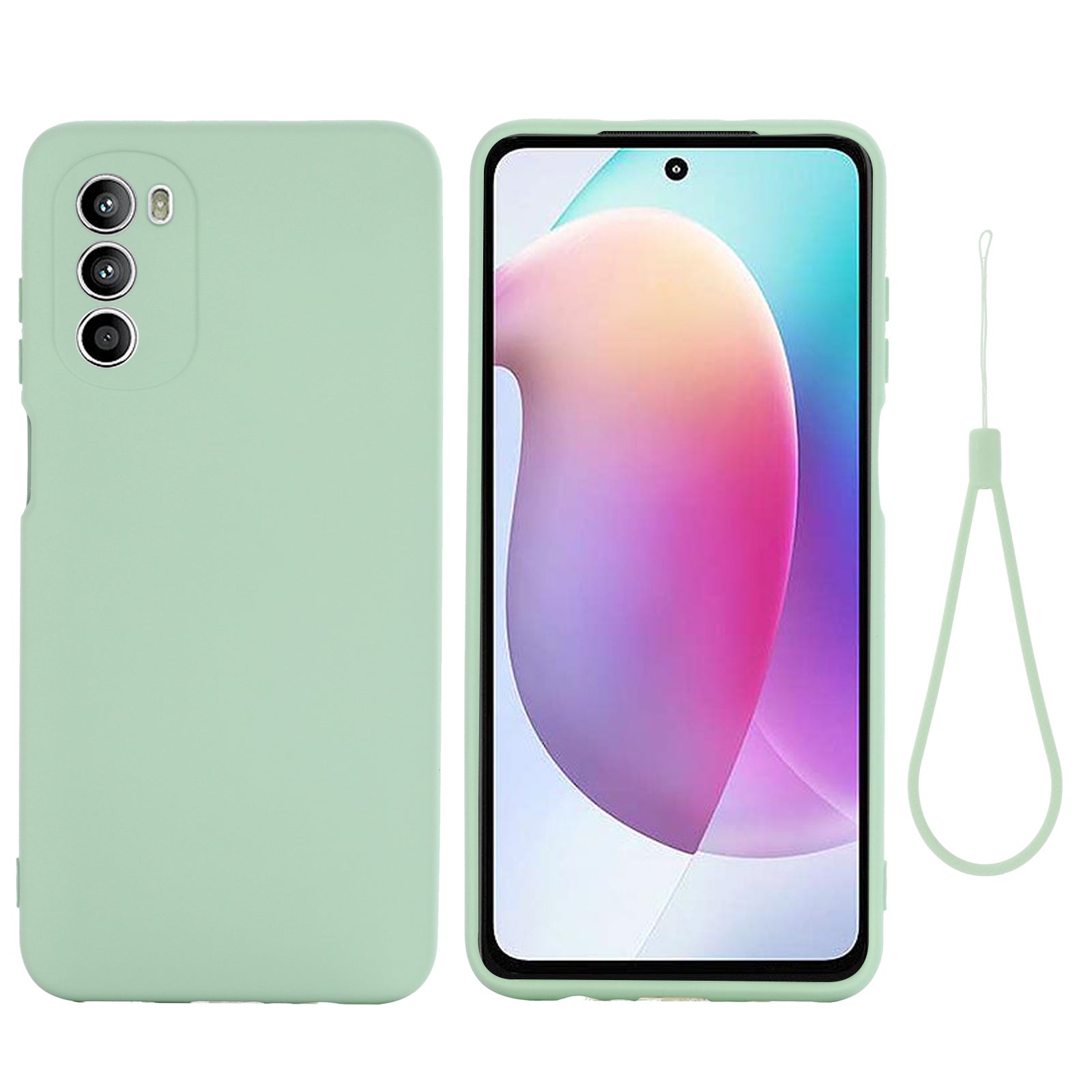 Phone Case for Motorola Moto G71s 5G , Liquid Silicone Soft Lining Anti-scratch Cover with Strap