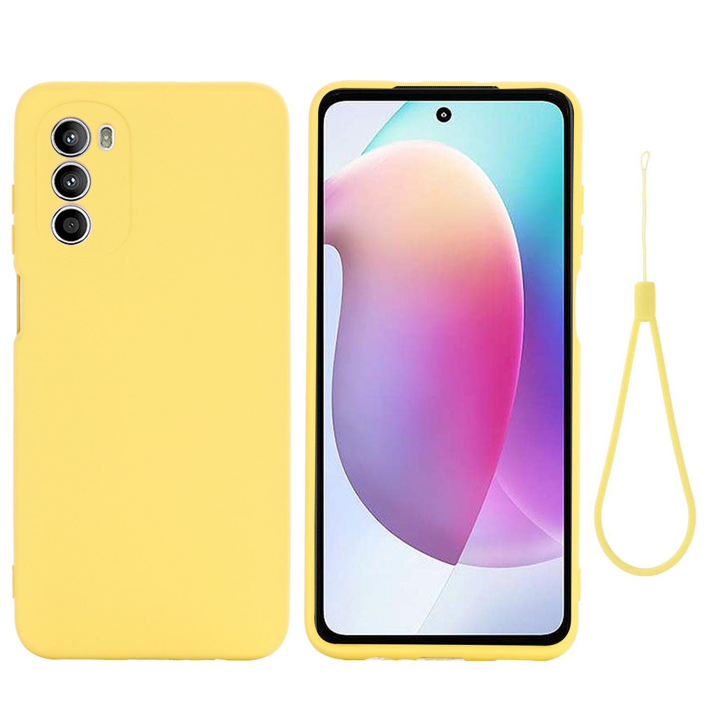 Phone Case for Motorola Moto G71s 5G , Liquid Silicone Soft Lining Anti-scratch Cover with Strap