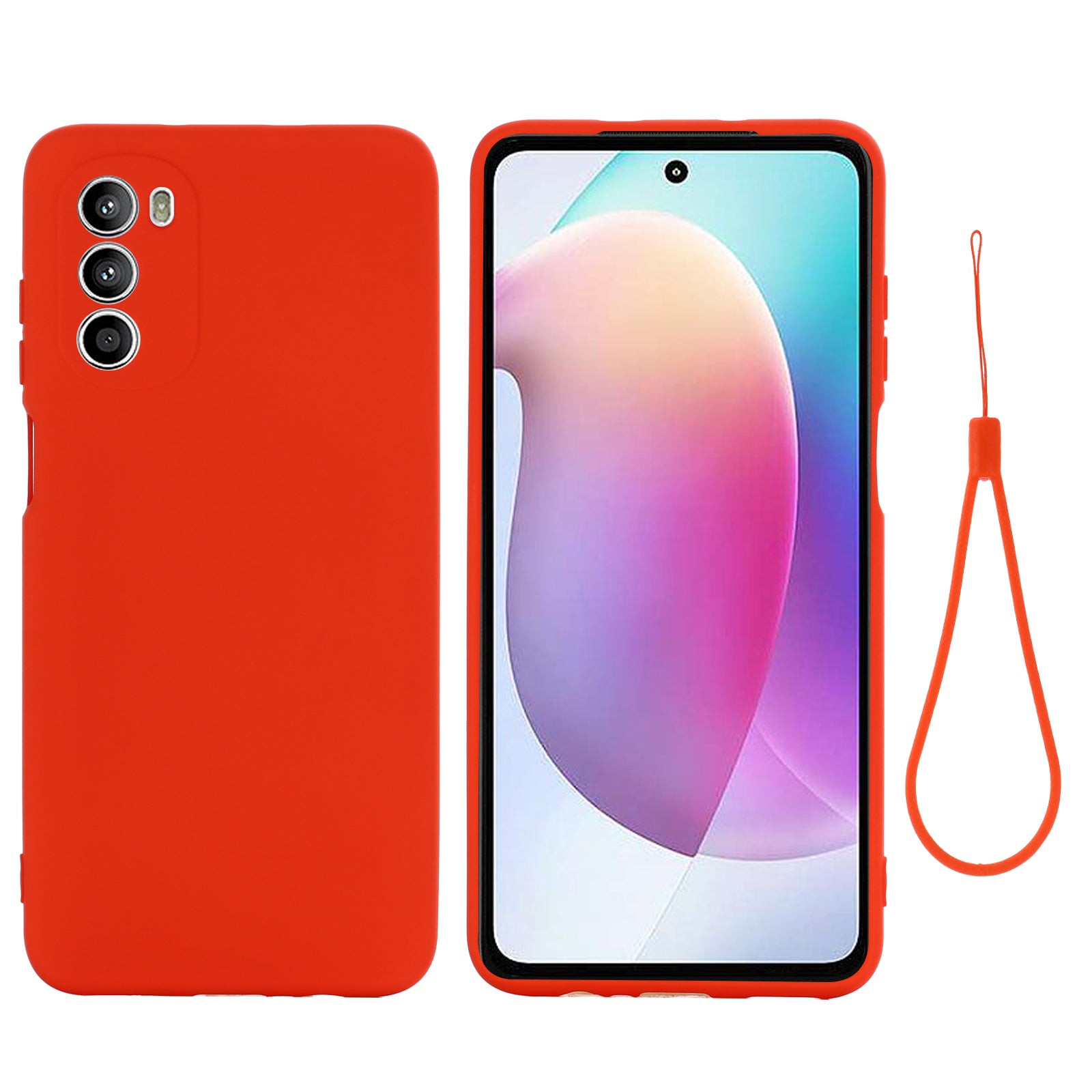 Phone Case for Motorola Moto G71s 5G , Liquid Silicone Soft Lining Anti-scratch Cover with Strap