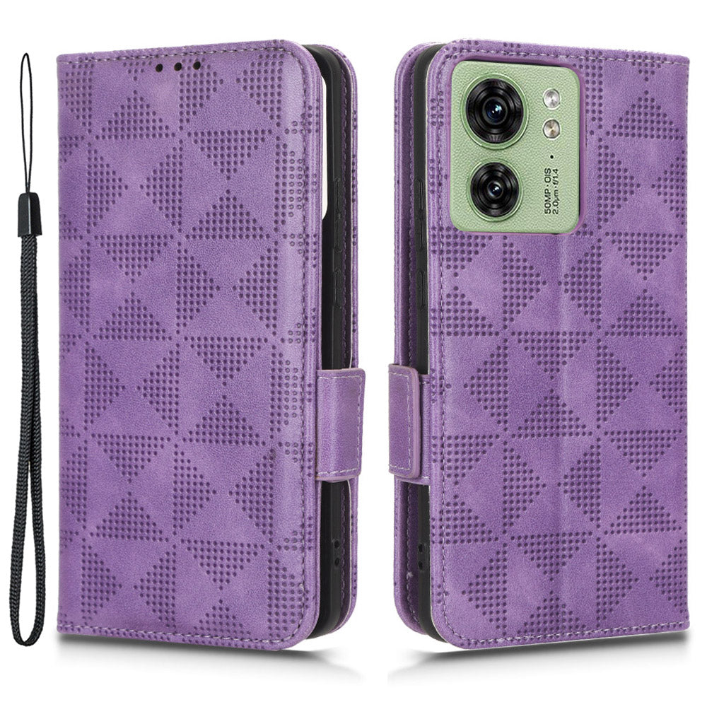 Phone Cover for Motorola Edge 40 5G Imprinted Triangle PU Leather Stand Wallet Case