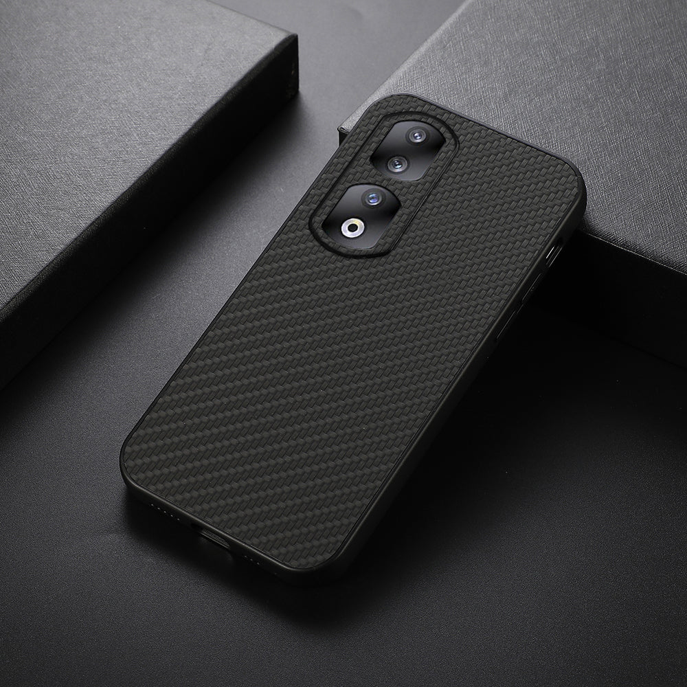 For Honor 90 Pro Drop-proof Cover Carbon Fiber Texture PU Leather Coated TPU Phone Case