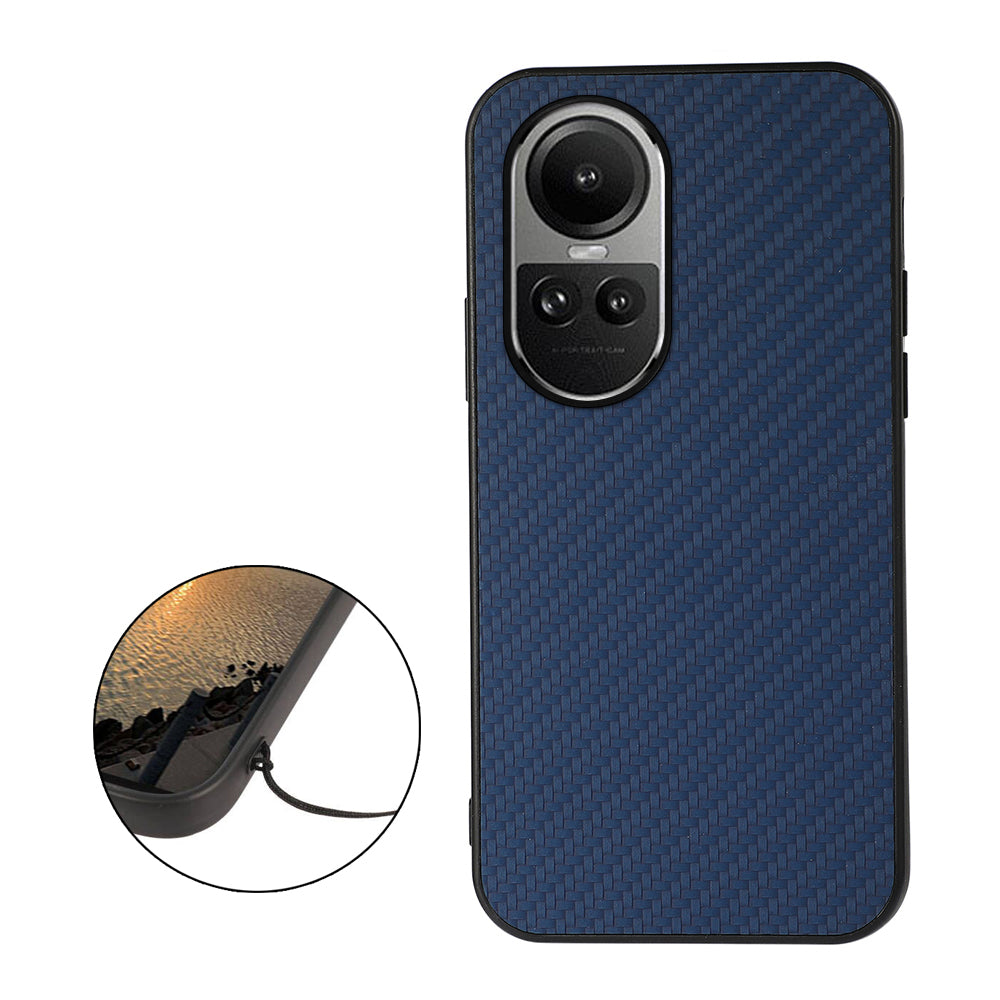 For Oppo Reno10 5G (Global) Leather Coated TPU Phone Case Carbon Fiber Texture Anti-drop Cover