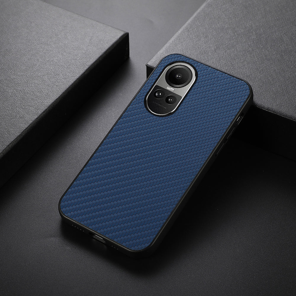 For Oppo Reno10 5G (Global) Leather Coated TPU Phone Case Carbon Fiber Texture Anti-drop Cover